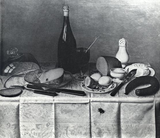 Anonimo — Jacobson Jacob - sec. XIX - Tavola imbandita con pane, uova, formaggio, burro e salame — insieme